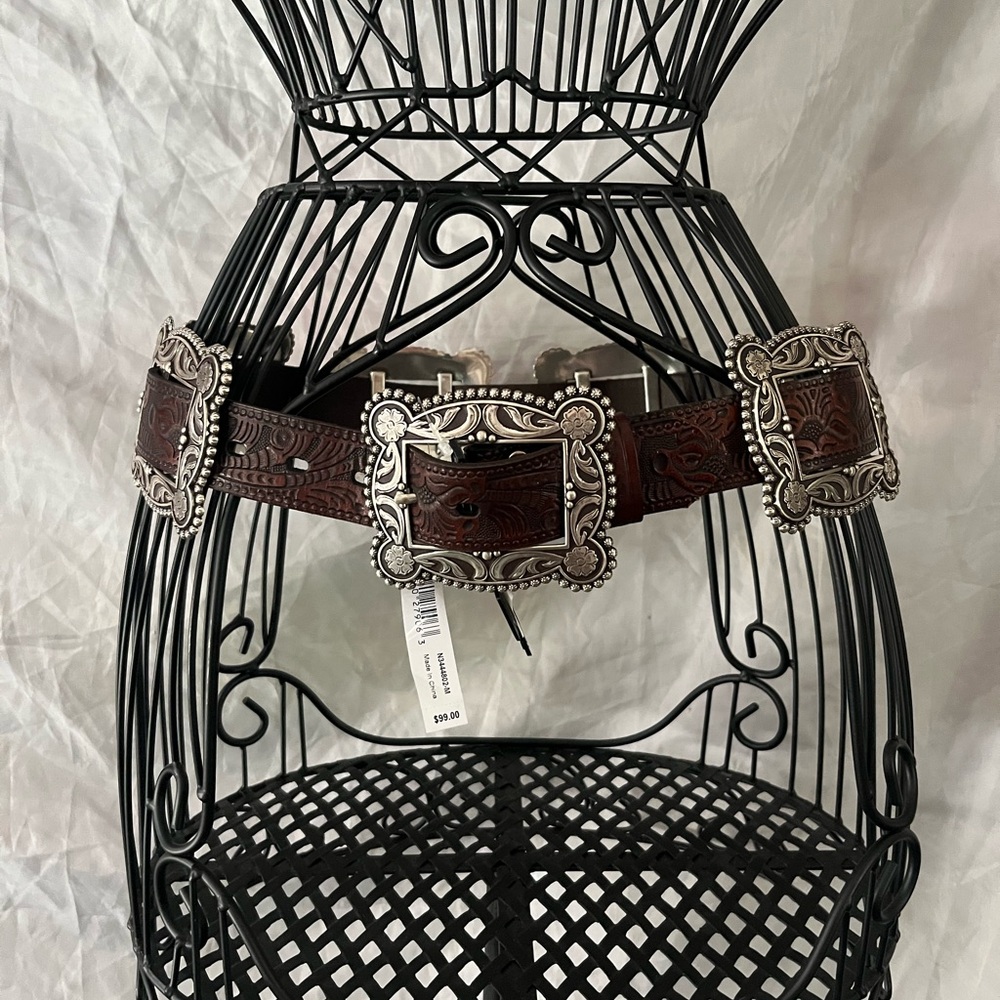 Nocona Brown Genuine Leather Western Belt with Silver-Tone Conchos